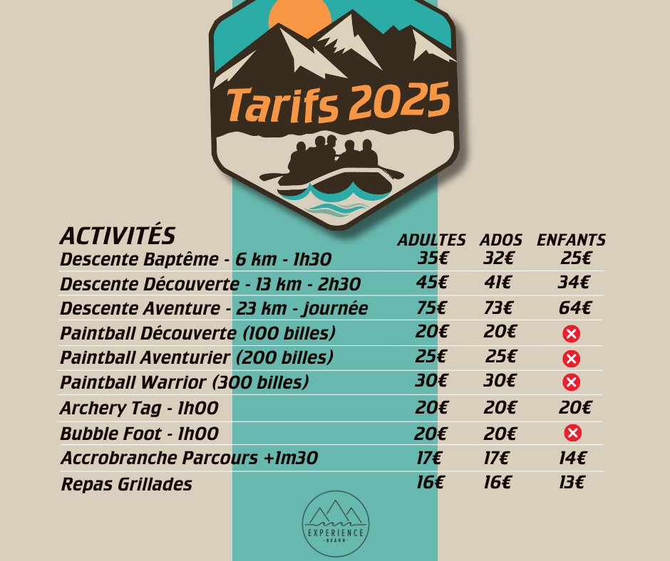 Tarifs - Expérience Béarn